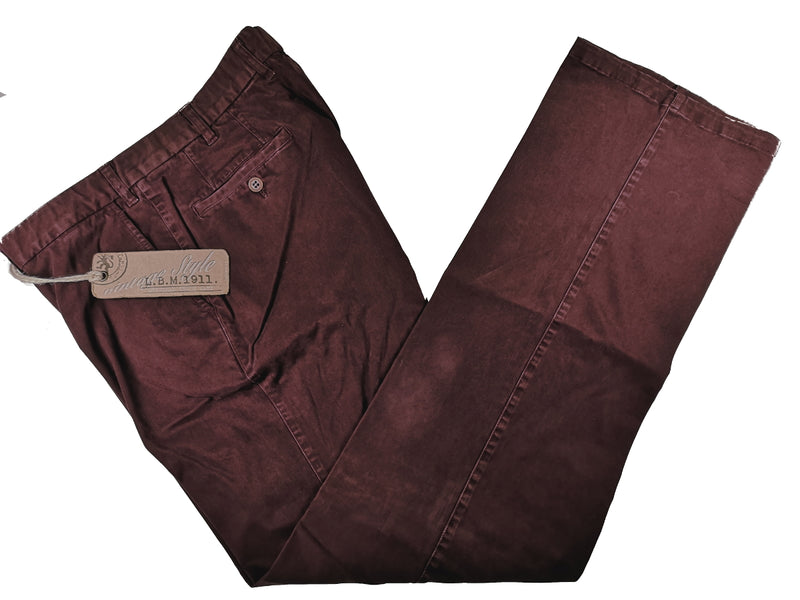 LBM 1911 Trousers 36/37 Washed Burgundy Flat front Full Leg Cotton Stretch