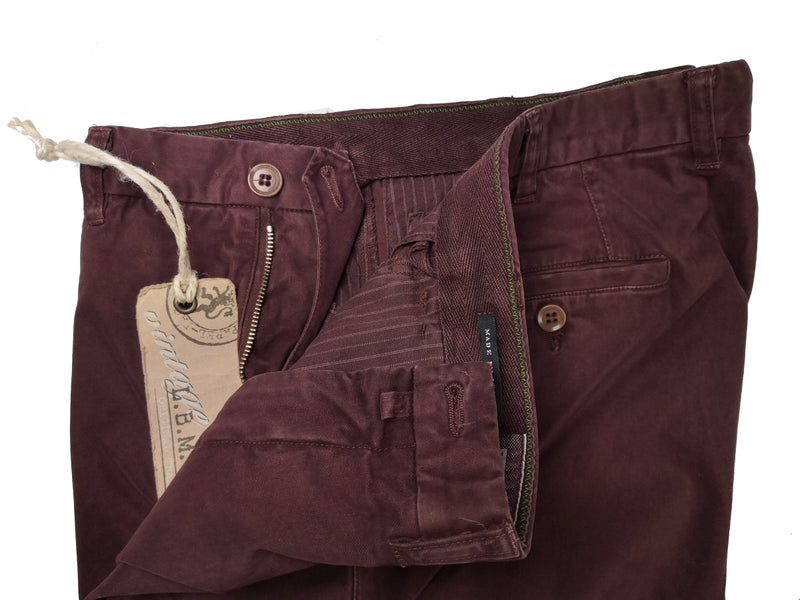 LBM 1911 Trousers 36/37 Washed Burgundy Flat front Full Leg Cotton Stretch