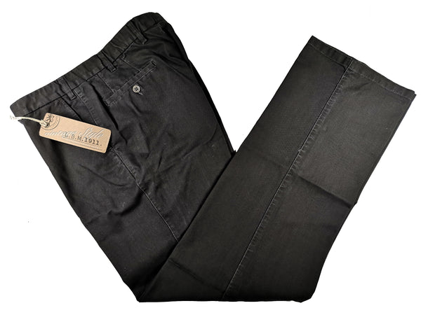 LBM 1911 Trousers 35/36 Dark Charcoal Herringbone Flat front Full Leg Cotton Blend