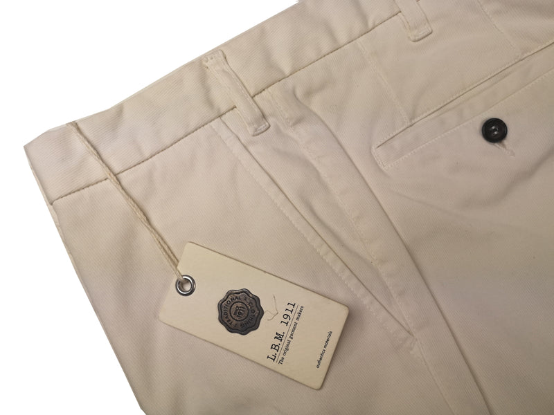 LBM 1911 Trousers 36/37 Winter White Flat front Full Leg Cotton Stretch