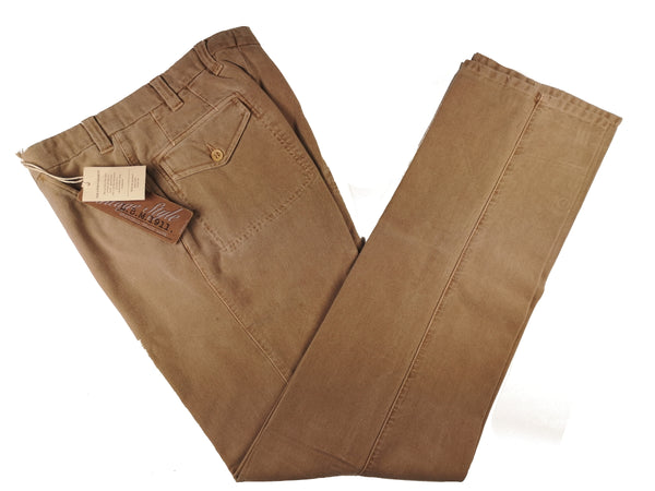 LBM 1911 Trousers 32 Washed Tan Flat front Straight Leg Cotton Moleskin