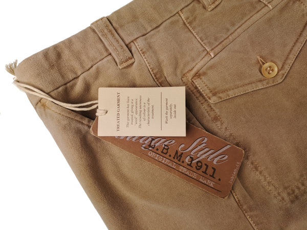 LBM 1911 Trousers 32 Washed Tan Flat front Straight Leg Cotton Moleskin