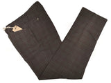 LBM 1911 Trousers 33/34 Olive Brown Plaid Flat front Straight Leg Cotton Brushed