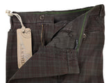 LBM 1911 Trousers 33/34 Olive Brown Plaid Flat front Straight Leg Cotton Brushed