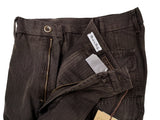 LBM 1911 Trousers 33/34 Brown Striped Flat front Straight Leg Cotton Canvas