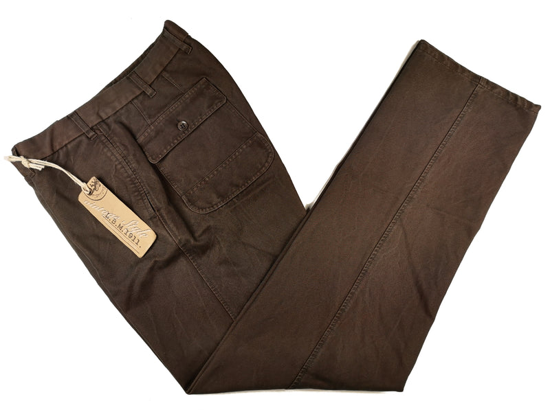 LBM 1911 Trousers 34/35 Brown Flat front Straight Leg Cotton Twill