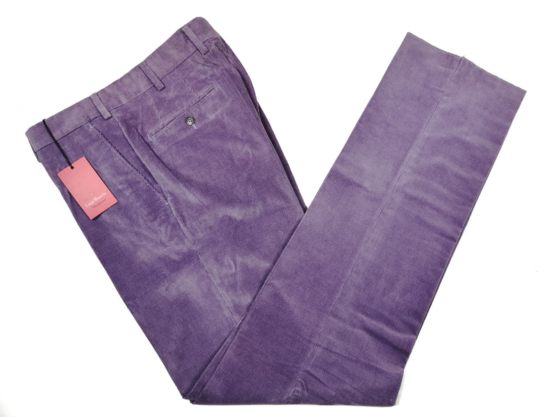 Luigi Bianchi Trousers 34, Purple Flat front Straight fit Cotton/Elastane corduroy