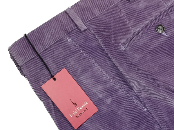 Luigi Bianchi Trousers 34, Purple Flat front Straight fit Cotton/Elastane corduroy