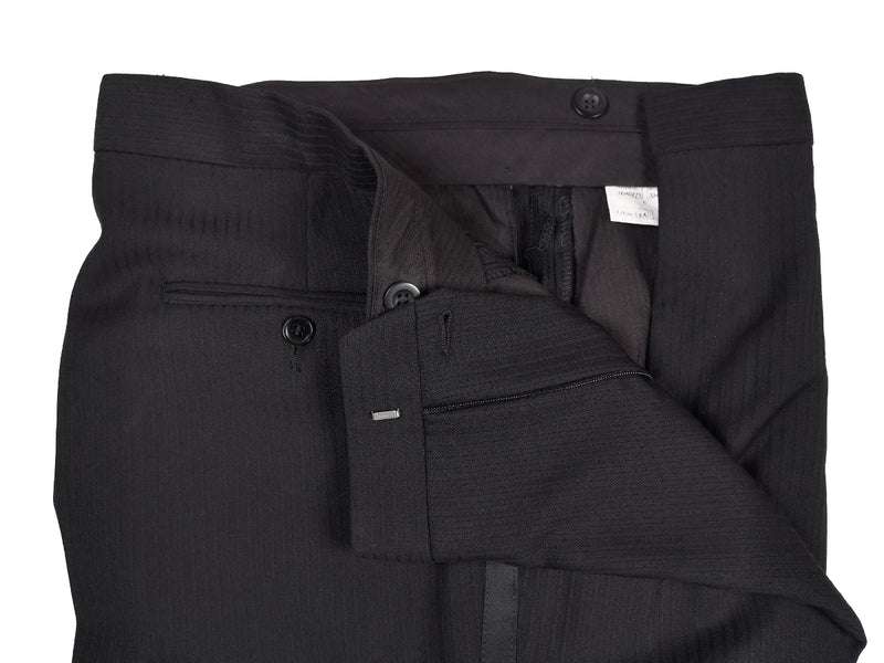 LBM 1911 Luigi Bianchi Tuxedo 44R Black Textured Striped 1-button Pure wool