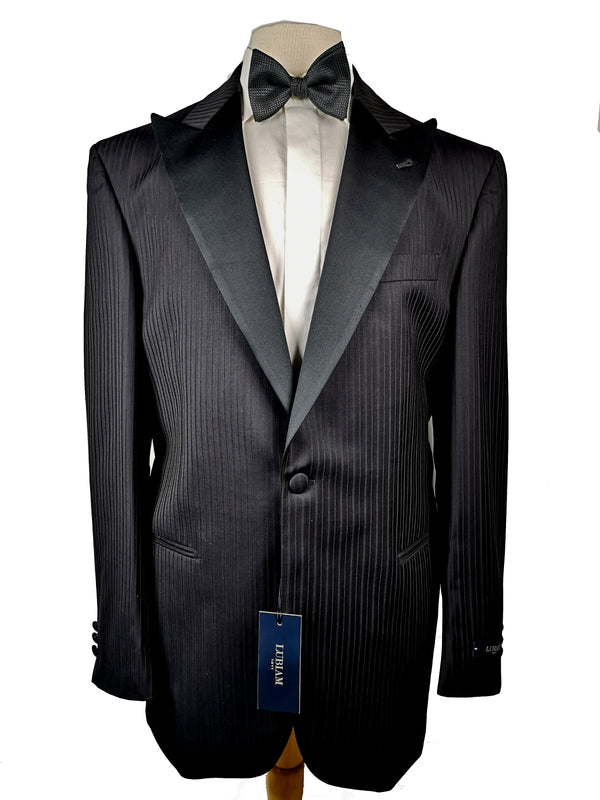 Lubiam Luigi Bianchi Tuxedo 40R Black Shadow Striped 1-button Cerruti wool