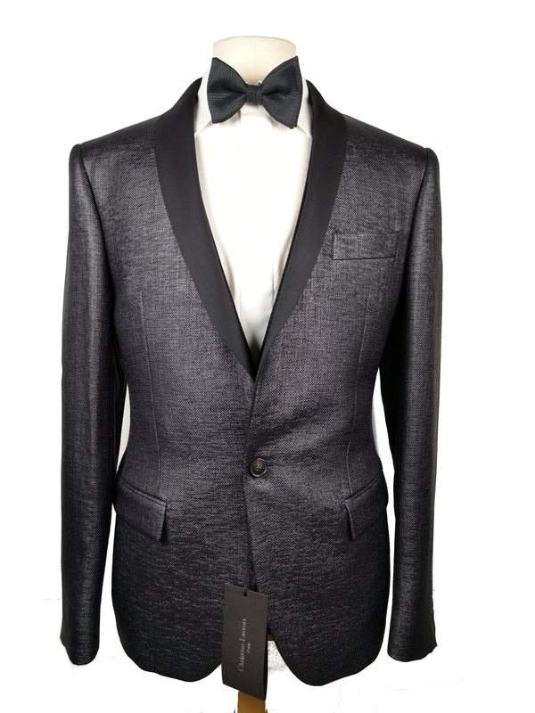 Christian Lacroix LBM Vested Tuxedo 38/39 Black/Grey Weave Shawl 1-button Nylon/Cotton