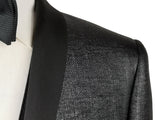 Christian Lacroix LBM Vested Tuxedo 38/39 Black/Grey Weave Shawl 1-button Nylon/Cotton