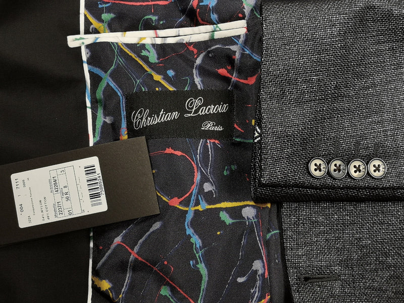 Christian Lacroix LBM Vested Tuxedo 38/39 Black/Grey Weave Shawl 1-button Nylon/Cotton
