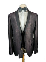 Christian Lacroix LBM Vested Tuxedo 38/39 Dark Burgundy Jacquard Shawl 1-button Silk
