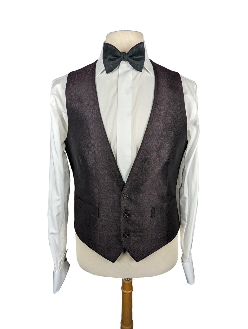 Christian Lacroix LBM Vested Tuxedo 38/39 Dark Burgundy Jacquard Shawl 1-button Silk