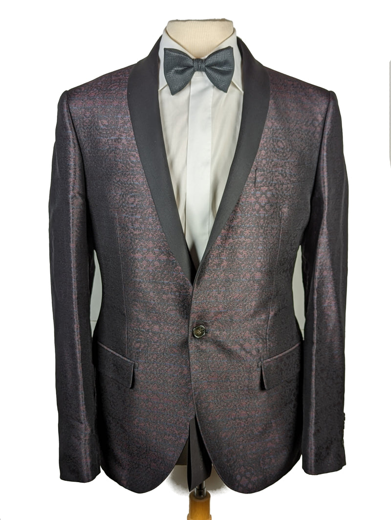 Christian Lacroix LBM Vested Tuxedo 38/39 Dark Burgundy Jacquard Shawl 1-button Silk