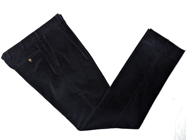 Loro Piana Trousers 35/36 Navy Single Pleat Cotton Corduroy