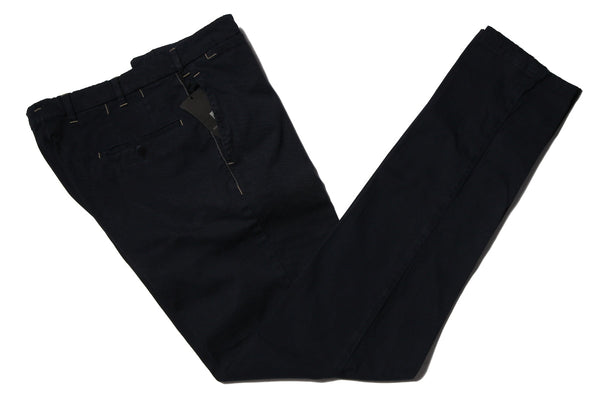 Marco Pescarolo Trousers: 33/34 Navy blue Contrast Stitch Flat front cotton twill