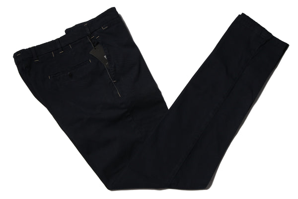 Marco Pescarolo Trousers: 32 Navy blue Contrast Stitch Flat front cotton twill