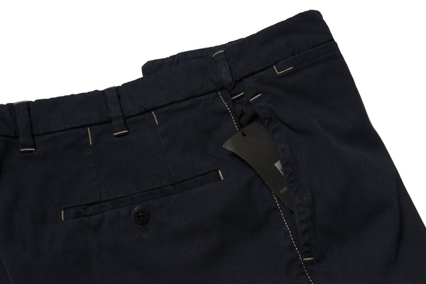 Marco Pescarolo Trousers: 32 Navy blue Contrast Stitch Flat front cotton twill