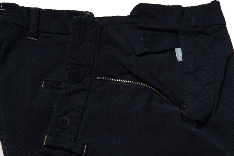 Marco Pescarolo Trousers: 32 Navy blue Contrast Stitch Flat front cotton twill