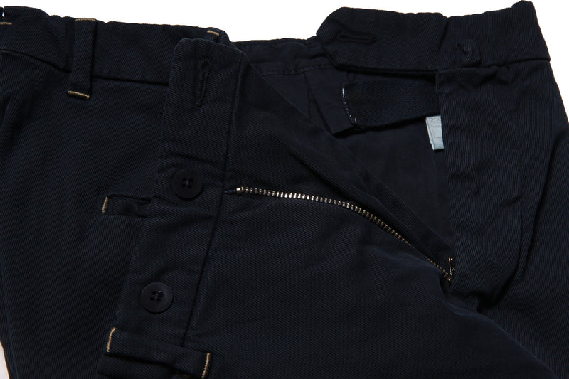 Marco Pescarolo Trousers: 33/34 Navy blue Contrast Stitch Flat front cotton twill