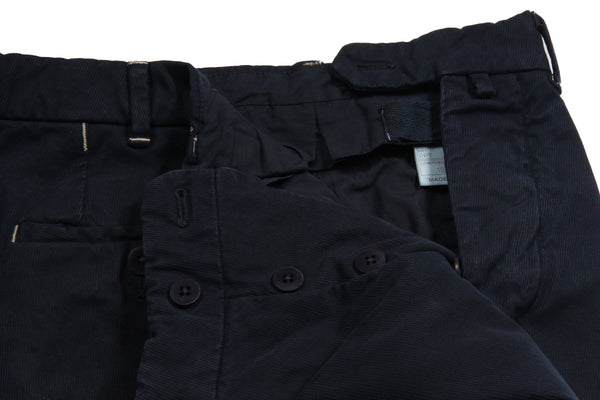 Marco Pescarolo Trousers: 32 Navy blue Contrast Stitch Flat front cotton/elastane