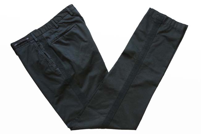PT01 Trousers: 33/34, Solid black with side strip, flat front, cotton/elastane
