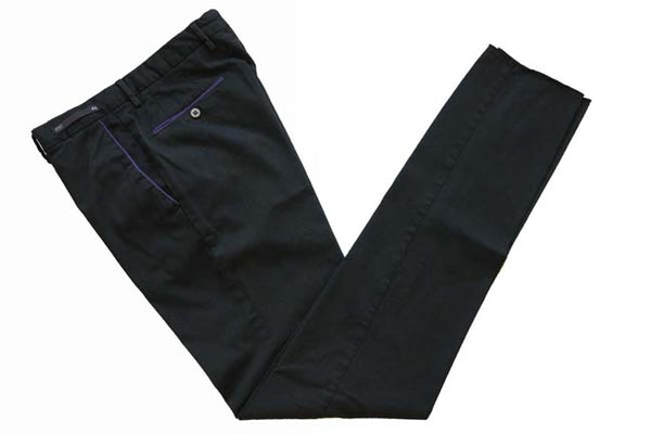 PT01 Trousers: 30/31, Black with purple trim, flat front, cotton/elastane