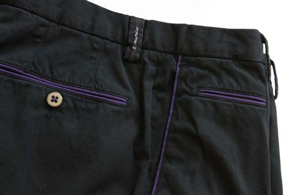 PT01 Trousers: 37/38, Black with purple trim, flat front, cotton/elastane