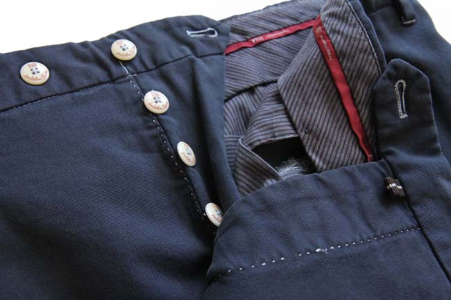 PT01 Trousers: 32, Navy blue, flat front, cotton/elastane