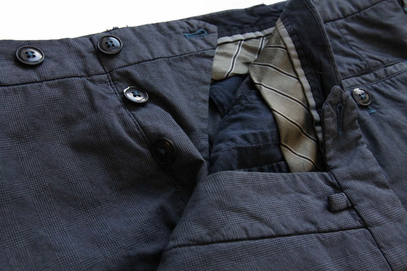 PT01 Trousers: 40/41, Dark blue plaid, flat front, cotton blend