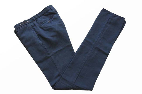 PT01 Trousers: 38/39, Solid navy blue, flat front, cotton/linen