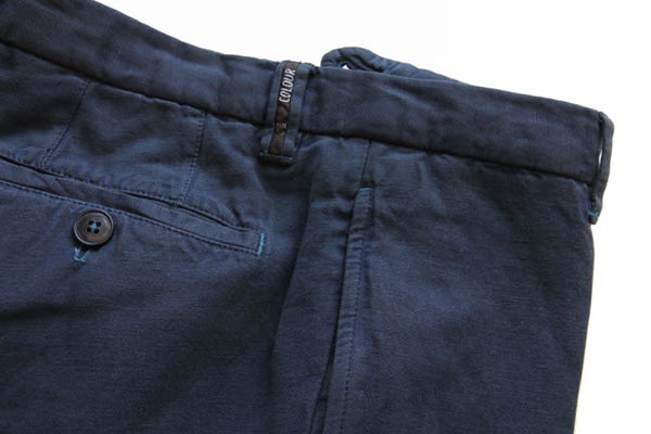 PT01 Trousers: 28/29, Solid navy blue, flat front, cotton/linen