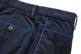 PT01 Trousers: 35/36, Navy blue with blue trim, flat front, cotton