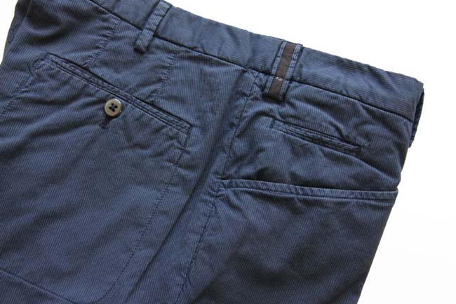 PT01 Trousers: 35/36, Navy blue micro stripe, flat front, cotton/elastane