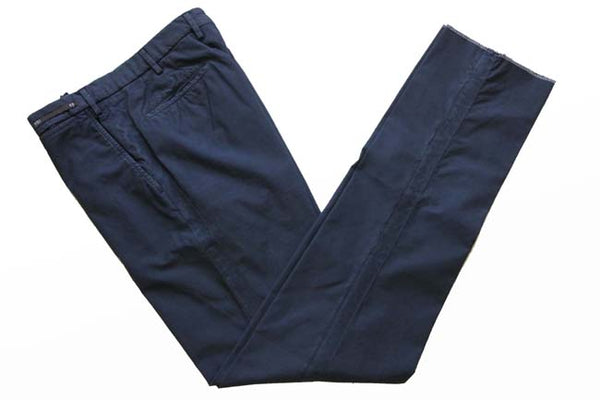 PT01 Trousers: 31/32, Solid navy with side strip, flat front, cotton/elastane