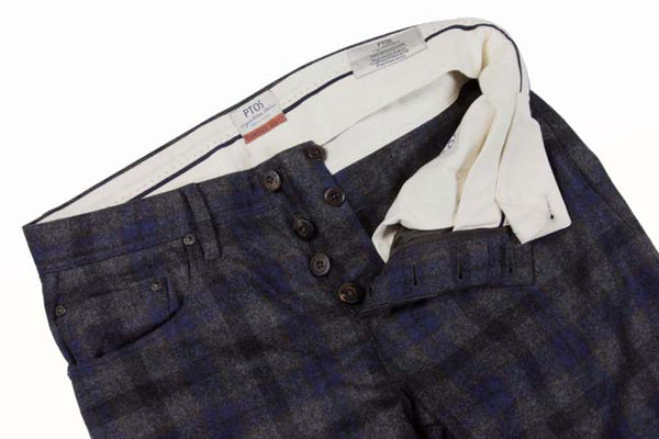 PT05 Jeans: 34, Grey & navy with brown plaid, 5-pocket, pure wool flannel