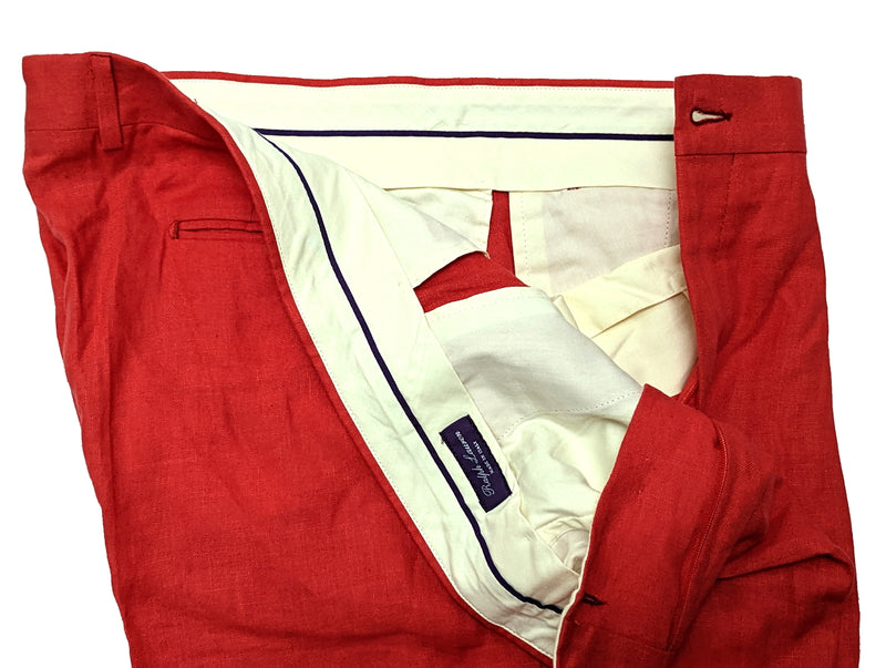 Ralph Lauren Purple Label Trousers 36 Red Flat front Linen