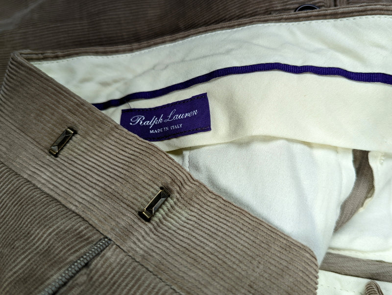 Ralph Lauren Purple Label Trousers 38 Tan Flat front Cotton Corduroy