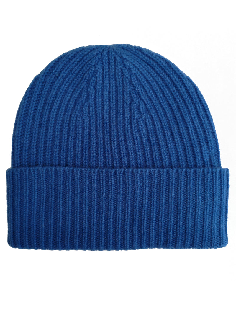 The Wardrobe Beanie Isfahan Blue Ribbed Pure cashmere