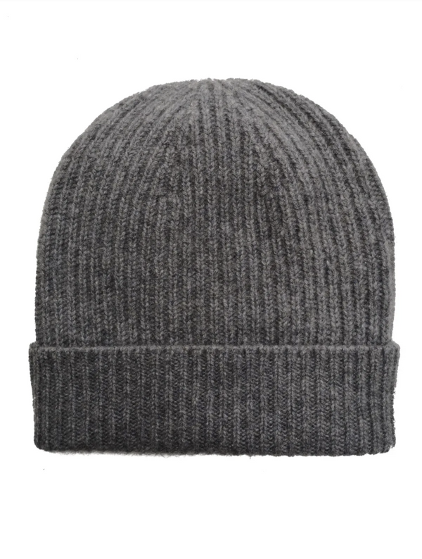 The Wardrobe Beanie Flannel Grey Ribbed Pure cashmere