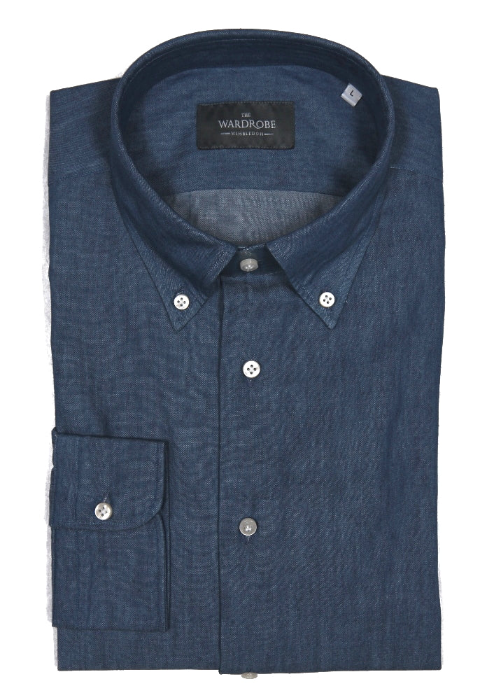 The Wardrobe Shirt Blue Denim button down collar Pure cotton - Cordone 1956