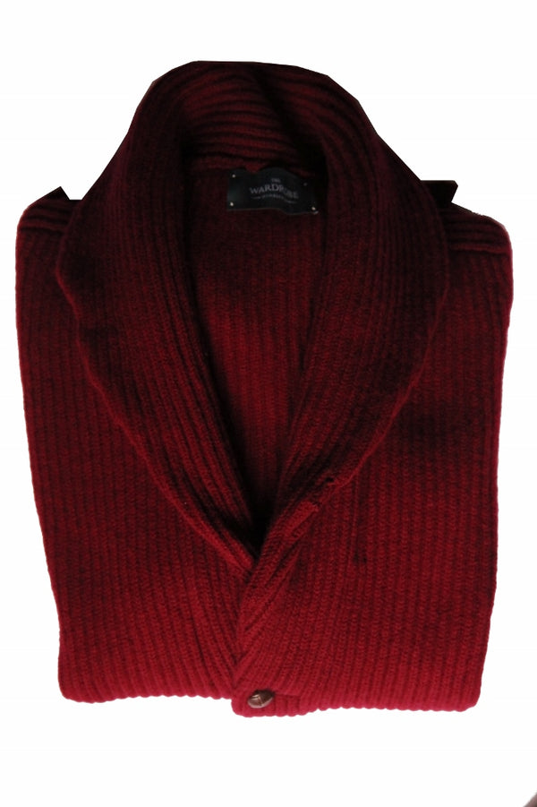 The Wardrobe Sweater Burgundy Shawl Collar Cardigan 4-Ply Lambswool
