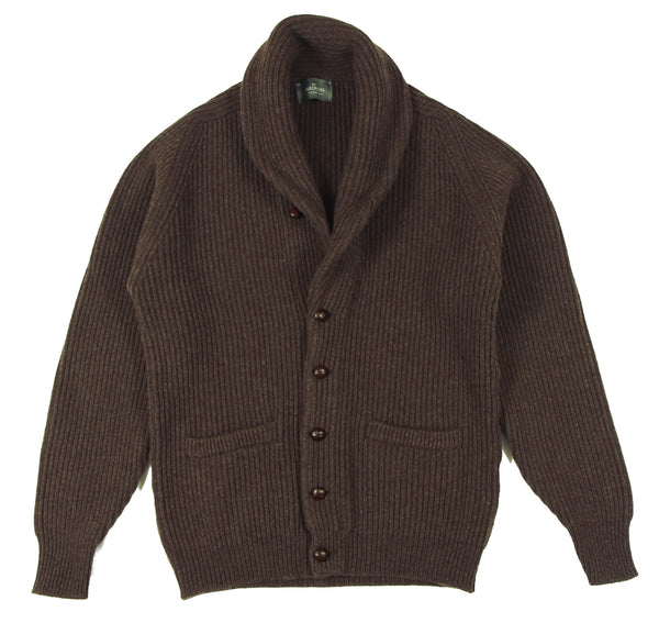 The Wardrobe Sweater Soft Brown Shawl Collar Cardigan 4-Ply Lambswool