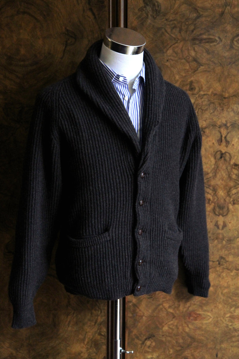 The Wardrobe Sweater Soft Brown Shawl Collar Cardigan 4-Ply Lambswool