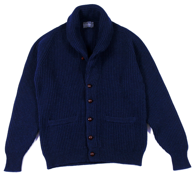 The Wardrobe Sweater Regatta Blue Shawl Collar Cardigan 4-Ply Lambswool
