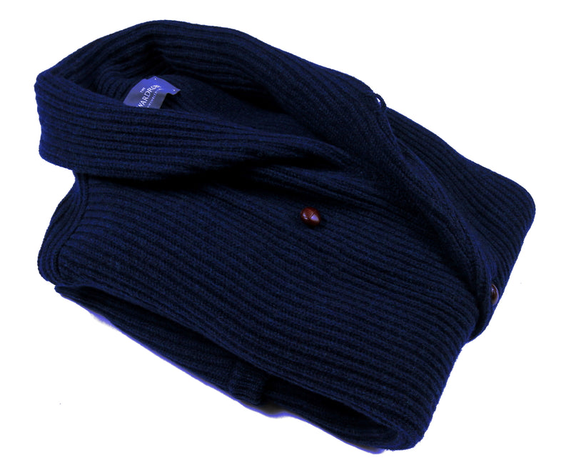 The Wardrobe Sweater Regatta Blue Shawl Collar Cardigan 4-Ply Lambswool