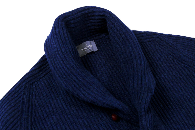 The Wardrobe Sweater Regatta Blue Shawl Collar Cardigan 4-Ply Lambswool