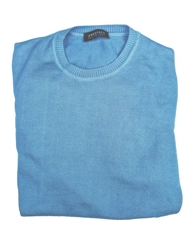 Angelico Sweater Small/Medium/50 Sky Blue Crewneck Merino Wool